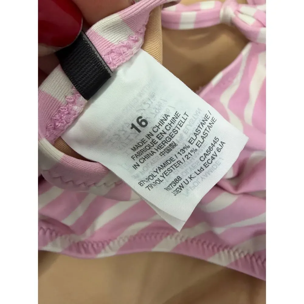 J.Crew Lace-up Back One-Piece Swimsuit Pink & White Stripes Size 16